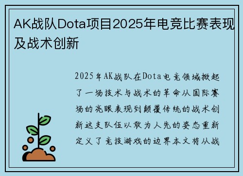 AK战队Dota项目2025年电竞比赛表现及战术创新